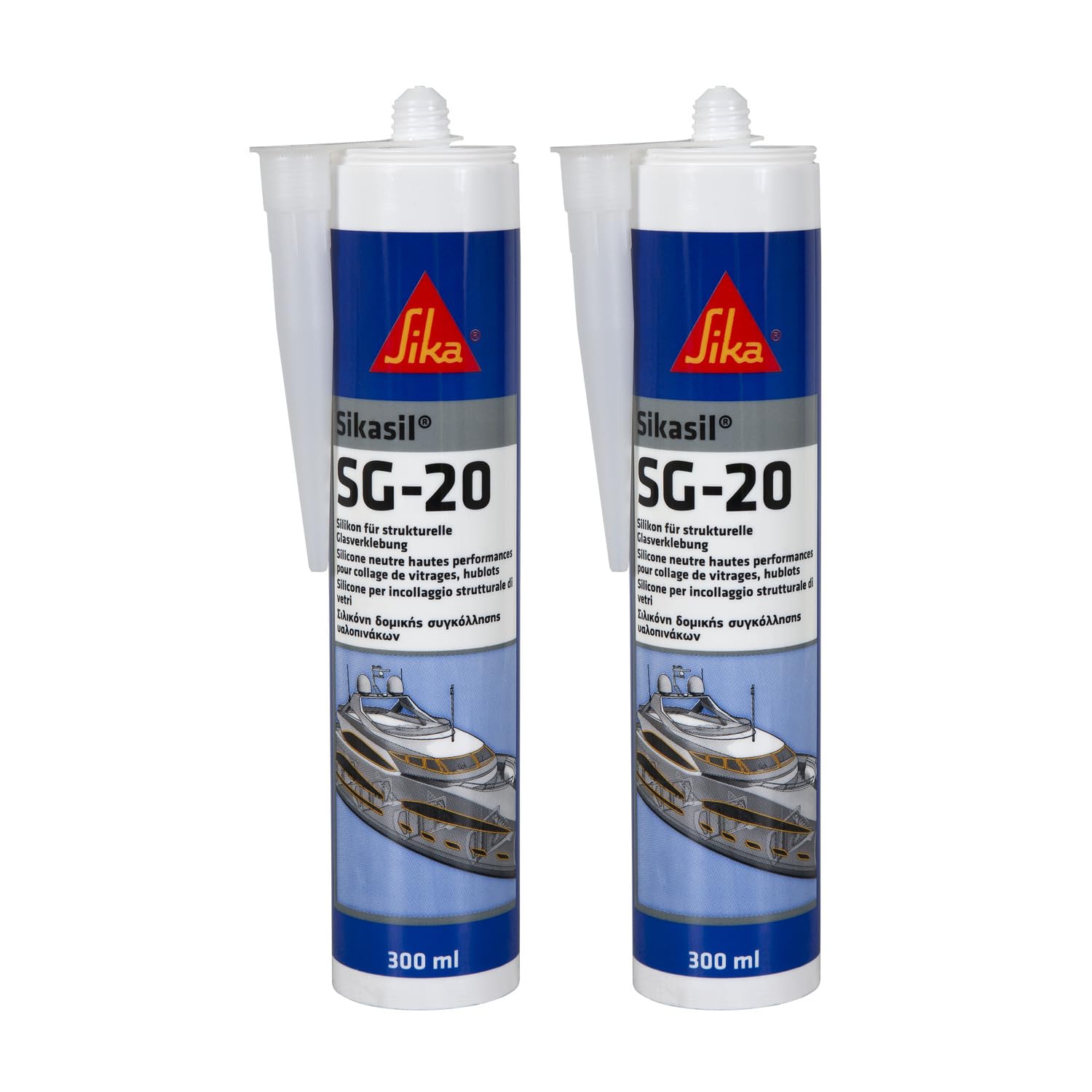 SIKA - Mastic Silicone pour le Collage et L'étanchéité de Vitrage - Hublots - Sikasil SG-20 Noir (Réservé aux Professionnels) - Classement au feu B1 - Résiste aux UV et au veillissement - 300ml