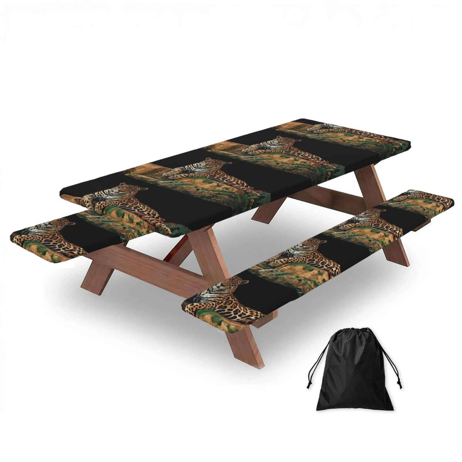 Zyjhyy Black African Wildlife Leopard On Rock Print 3 Pack Wipeable Picnic Bench Cover And Table Cover Lightweight Table Cloth For Camping Outdoor