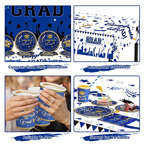 278-Pack Graduation Decorations Class Of 2023, Blue And White Graduation Party Supplies With Graduation Backdrop Balloons Disposable Tablecloth Tableware Serves 24 For High School College Graduation #TOP5