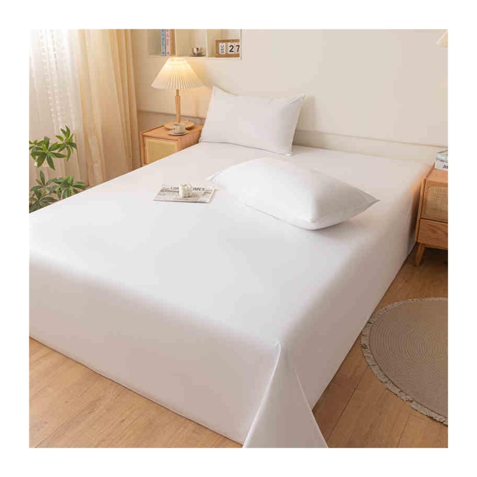 RUZGAR Waterproof Bed Sheet Flat Sheets Soft Bedspread Mattress Protector Sheet for Twin Full Queen Size Bed(White,160x230cm)