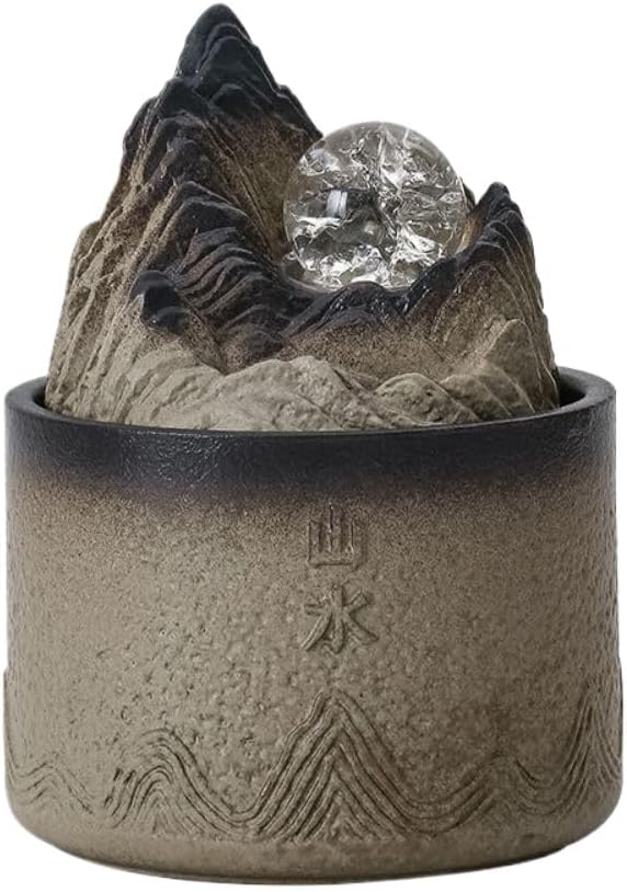 永动循环 fengshui Rockery Water Ornaments Home Decor Set 流水生财小鱼缸山水盆景摆件办公室桌面旋转水晶球风水轮 - U707