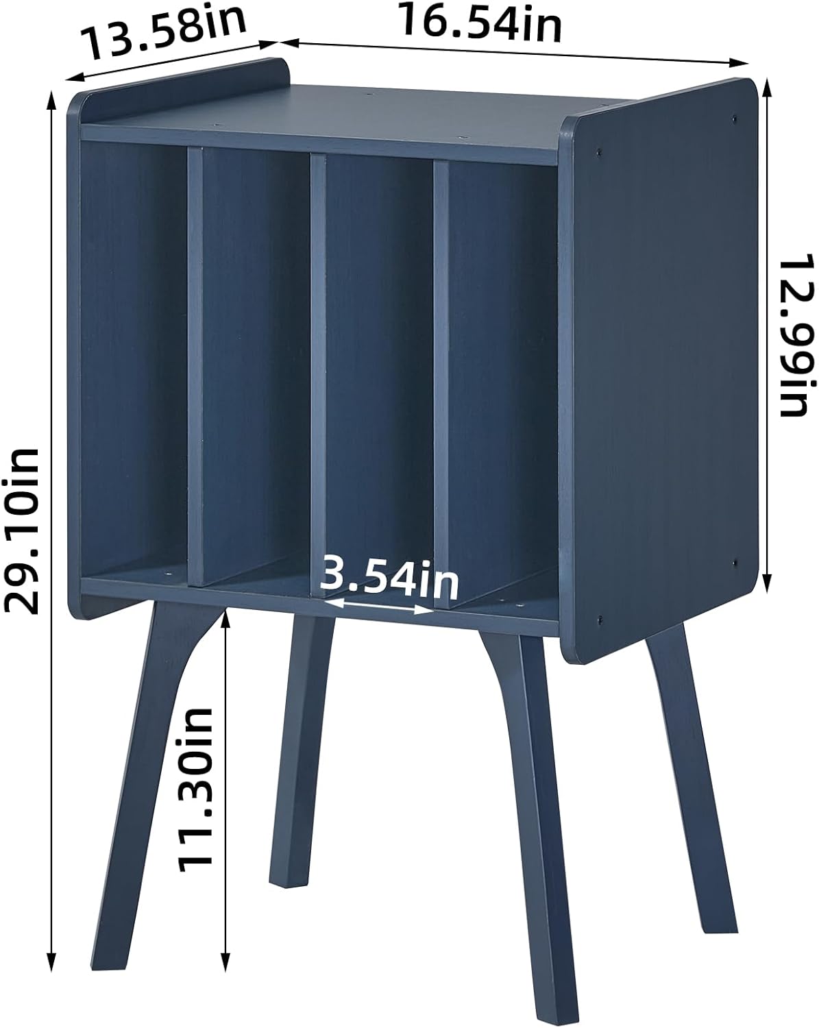 LELELINKY Record Player Stand,Vinyl Record Storage Table with 4 Cabinet Up to 100 Albums,Mid-Century Modern Turntable Stand with Wood Legs,Blue Vinyl Holder Display Shelf for Bedroom Living Room