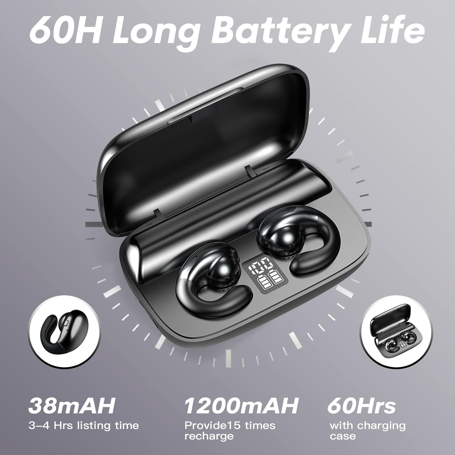 Xmenha S19 Earbuds and Charging Case with battery indicators