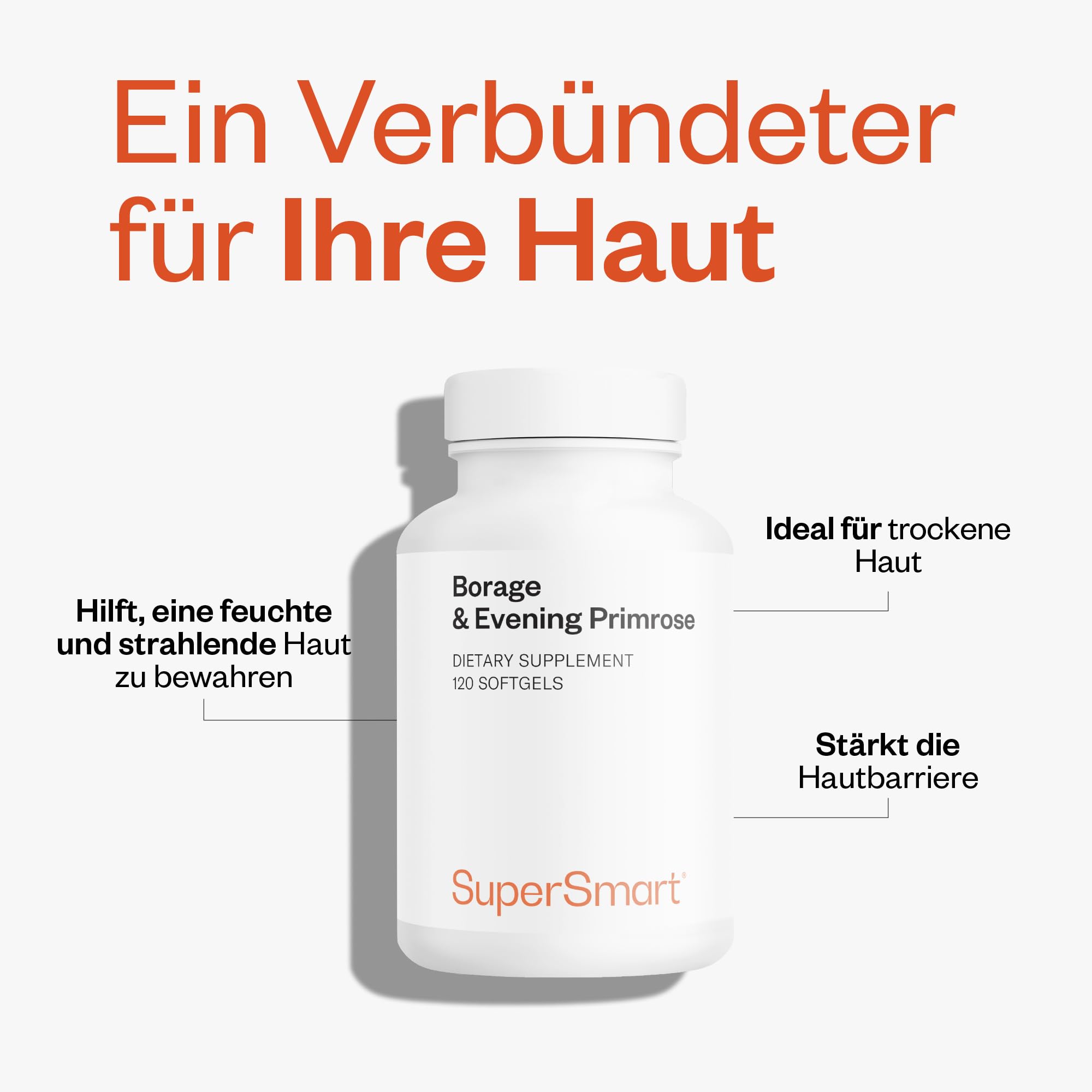 Borretsch- und Nachtkerzenöl + Vit E - Strahlende Haut - Tiefenwirksame Feuchtigkeitsversorgung - Kaltgepresste Öle - Prämenstruelles Wohlbefinden - Vegan - SuperSmart