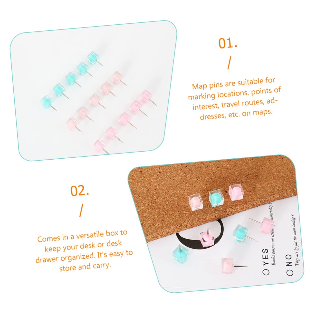 STOBOK 200stücke Titel Bunte Push-pins Quadratische Kopf-dekorative Pinnwand-nadeln Für Fotos Karten Und Notizen Klarsichtbox