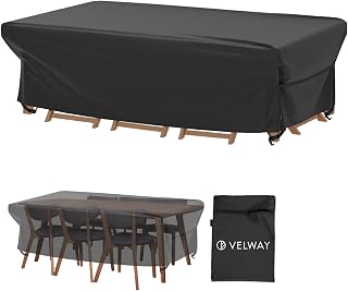 Velway Patio Table Cover Rectangle Waterproof Patio Furniture Cover for Outdoor Table and Chairs 84”Lx52”Wx29”H Oxford Dining Table Cover Tear-Resistant Wind Dust Proof Furniture Set Covers for Winter