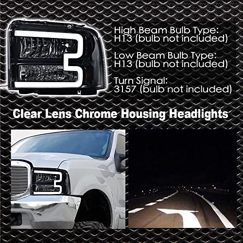Image of G-PLUS LED DRL Headlights, Compatible with Ford F250 F350 F450 F550 Super Duty 2005-2007 Bumper Headlamps, Smoky Lens Chrome Housing Amber Reflector 6C3Z13008DB FO2502217