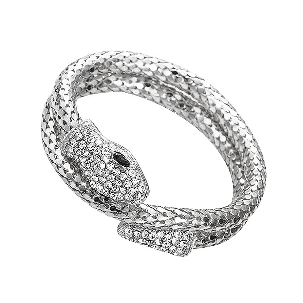 ABJFJE Punk Hip Hop Popular Crystal Curved Stretch Snake Bracelet Adjustable Intertwine Gothic Cool Rhinestone Animal Cuff Bangle