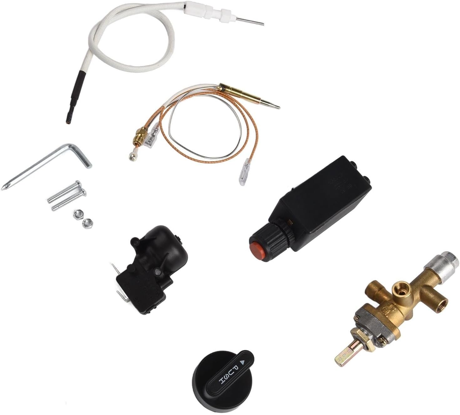 7pcs Patio Gas Heater Replacement Parts Safety Kit with Fail-Safe Control Valve, Tipping Switch, Thermocouple M8 Thread, Push Button Igniter, Bakelite Knob and Easy Vertical Installation