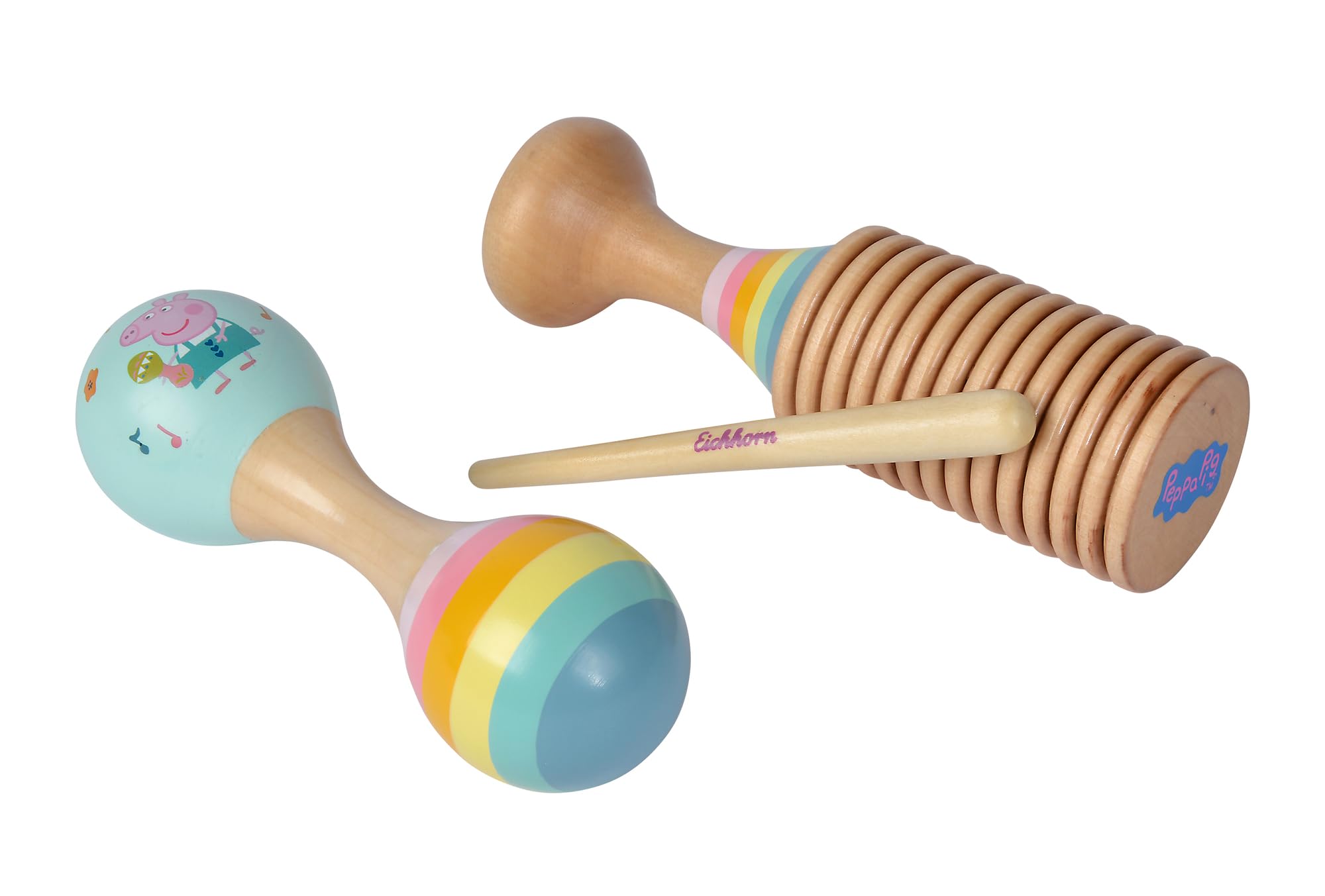 Eichhorn - Peppa Pig Double Maraca and Ratchet, Let Children Get Musically Active, 3-Piece Set, Made of Schima Wood, from 1 Year