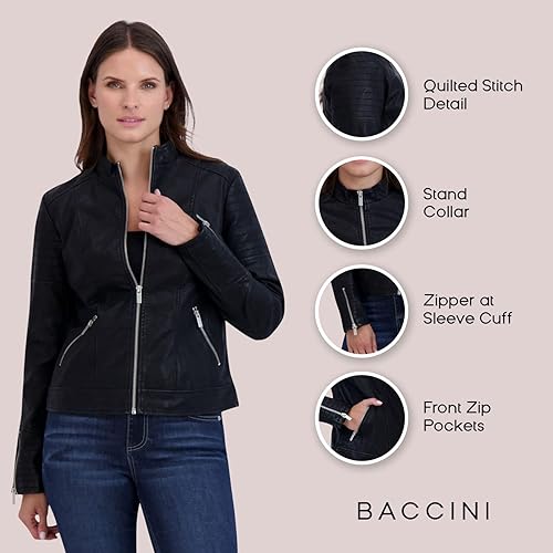 Vista 6 de Baccini Women's Moto Jacket - Long Sleeve Chic Faux Leather Motorcycle Coat - Lightweight and Ideal for Casual or Dressy Look