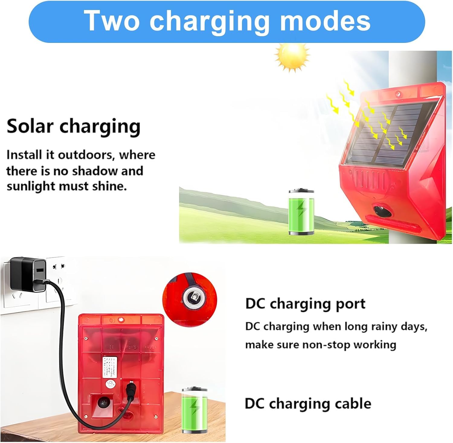 ChunHee Lot de 4 détecteurs de mouvement solaires d'extérieur - 129 dB - Sirène de sécurité sonore puissante IP65 - Étanche - Protégé pour jardin, ferme, jardin, poulailler