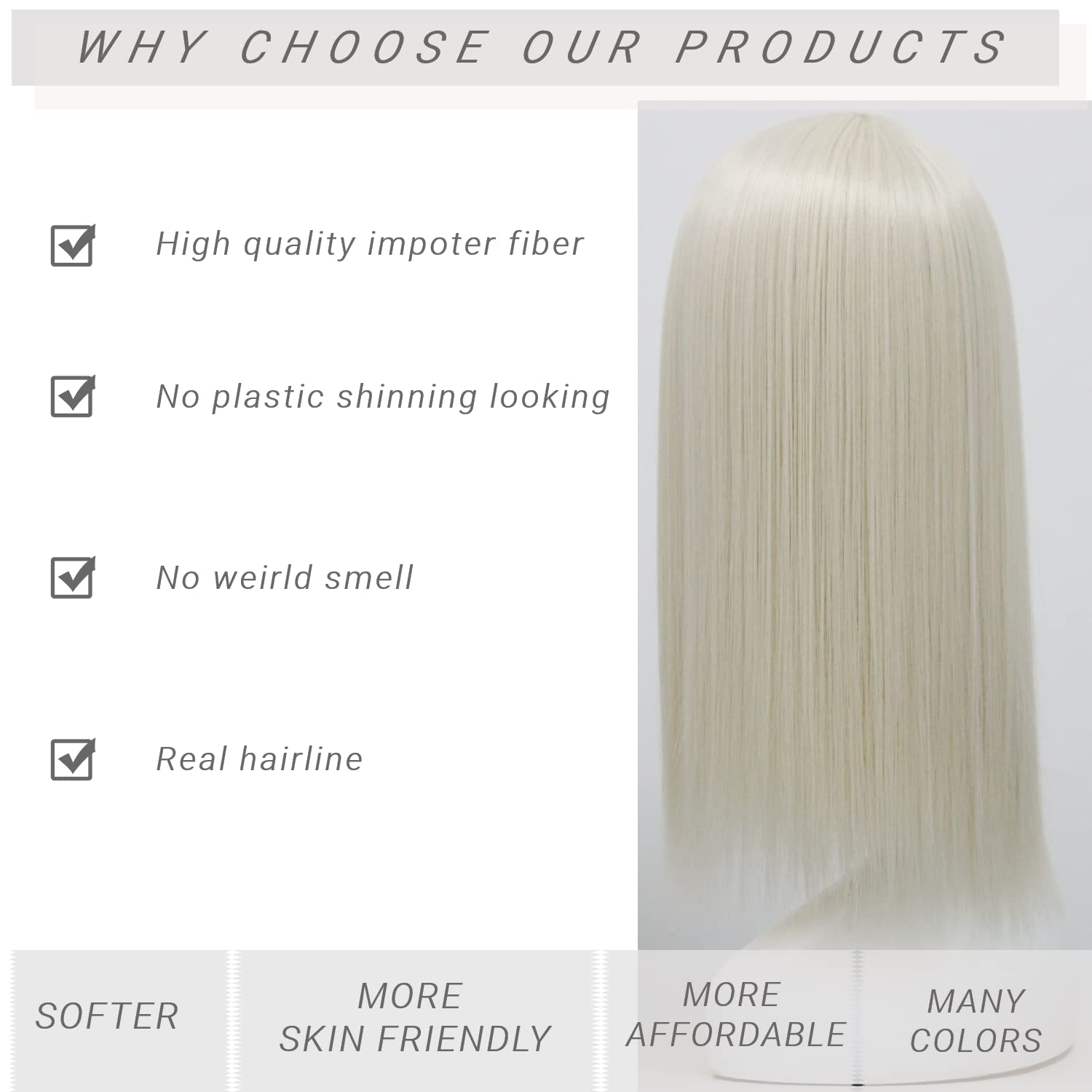 60 White Blonde Wig Straight Heat Resistant Glueless Full Wig Middle Part None Lace