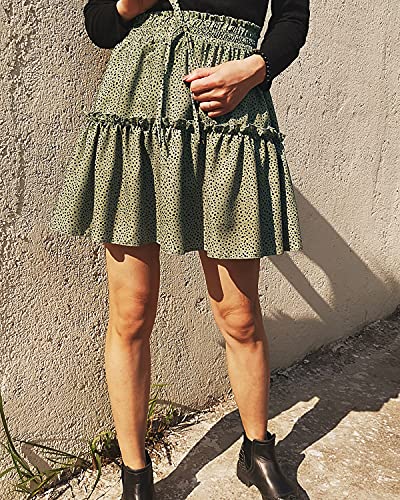 Alelly Women's Summer Cute High Waist Ruffle Skirt Floral Print Swing Beach Mini Skirt - Thumbnail 6