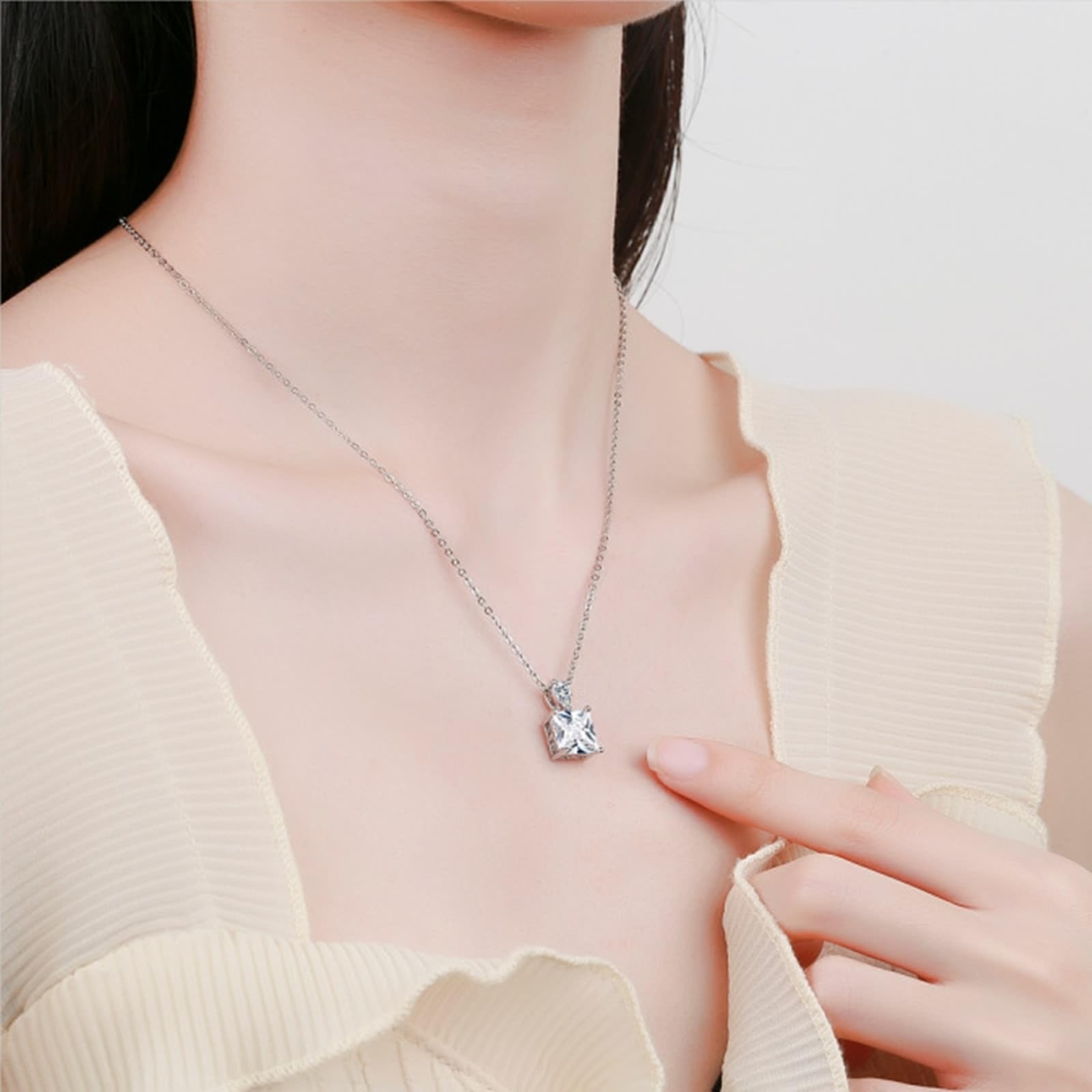 KnSam Cadena de oro auténtico para mujer de oro blanco de 18 quilates 750, collar clásico con laboratorio creado con diamante de corte cuadrado, cadena para mujer Au750 oro, plata, 45 + 5 cm