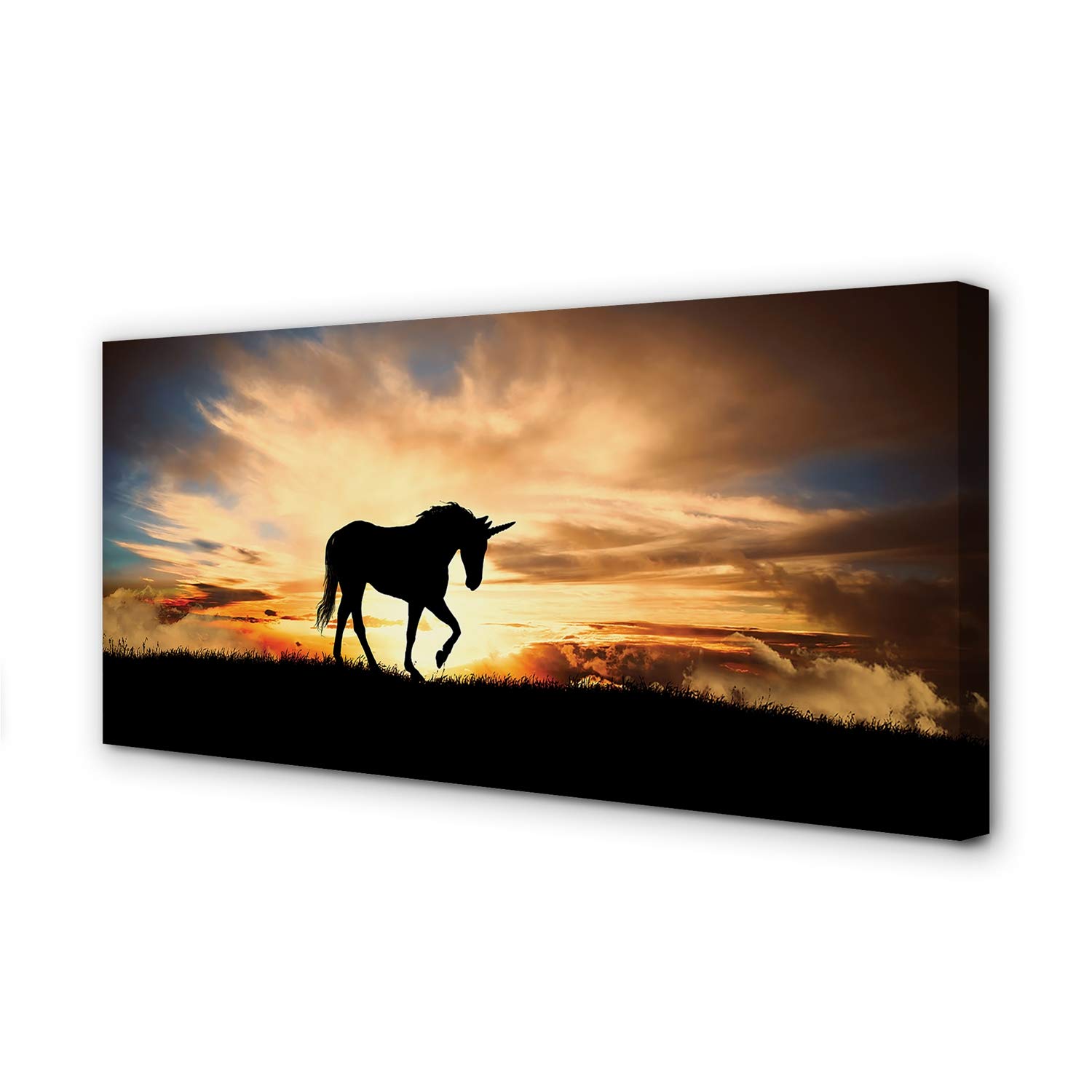 Peinture sur toile 140x70cm licorne pour masquer un mur vide et illuminer le salon