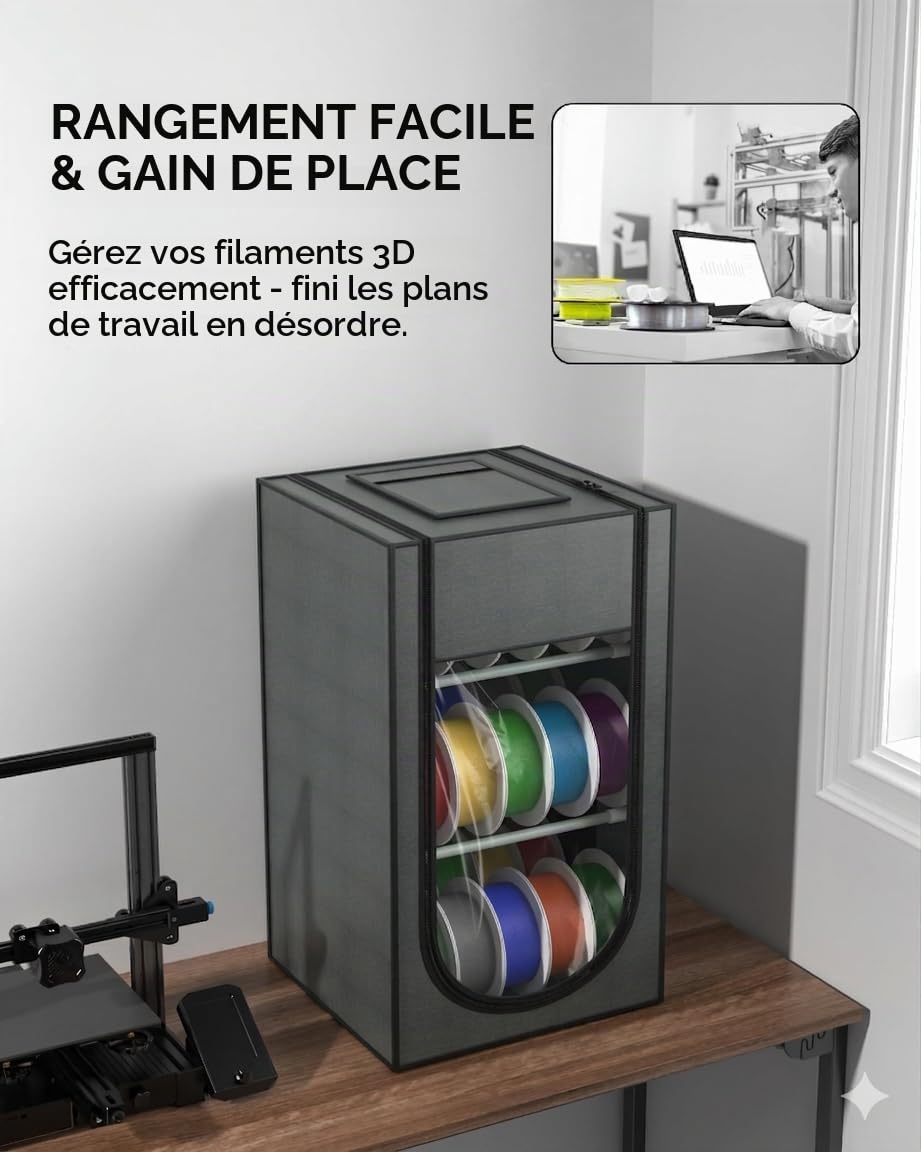 Boîte De Rangement Pour Filament 3D, Étagère En Métal à 3 Niveaux Avec Couvercle Transparent – Pour 30 Rouleaux (PLA, ABS, PETG, TPU)