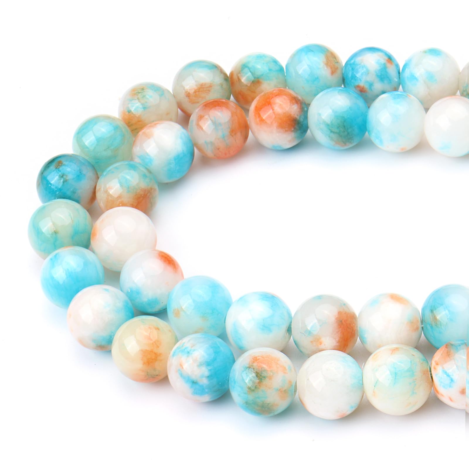 60pcs 6mm Natural Blue Colorful Persian Jade Beads Energy Healing Crystal Round Loose Stone Beads for Jewelry Making, DIY Bracelets Necklaces