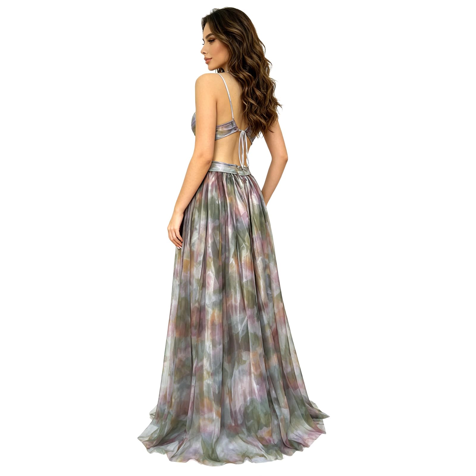 Robe de Cérémonie Femme Longue Robe Cocktail Col V Manches Longues Dentelle Taille Haute DX Confortable Invitee Mariage Demoiselle d Honneur Fete
