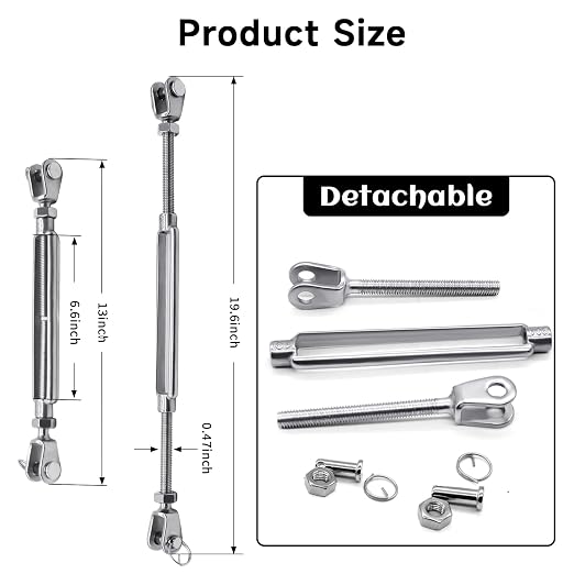 Turnbuckle de acero inoxidable 304 con carga 1100 lb miniatura 4