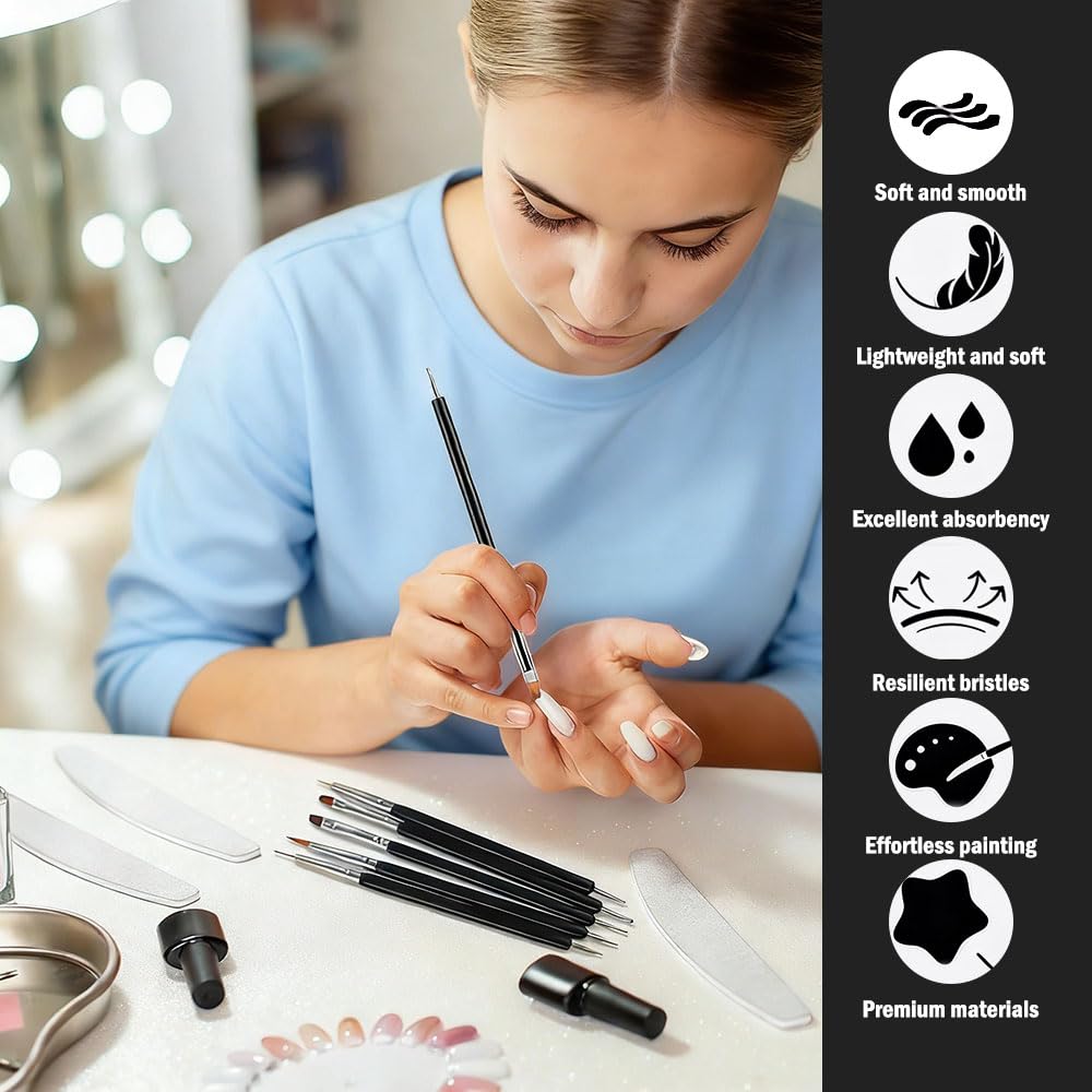 6PCS Nail Dotting Tools Double-ended Nail Art Brushes Kit Art Gel Polish Liner Brushes Design Pen For Paint — view 3