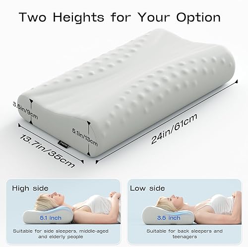 Miniatura 2 de Almohada contorneada para soporte del cuello, 2 alturas, almohadas ergonómicas de espuma viscoelástica de contorno - Almohada refrescante para el