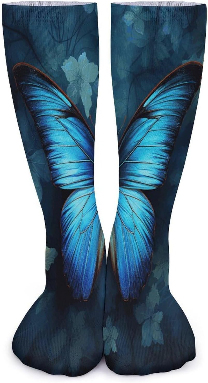Blue Butterfly Pattern Crew Socks Soft Thermal Socks | Socks for Men Women-Casual Wicking,High Stocking for Sports Running-Long Thin Tube Sports Breathable