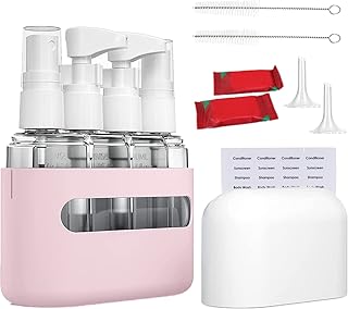 Travel Bottles - 4 in 1 Leak Proof Containers for TSA Approved Toiletries Leak-Proof Refillable Plastic Bottles with Lid Airplane Accessories Kits for Shampoo Conditioner Lotion Liquids (Pink)