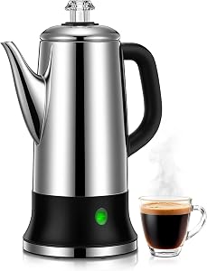 FOHERE Coffee Maker 1.8L, 6-12 Cups Electric Percolator Coffee Pot, Coffee Brewer with 1000W Quick Brew, Keep Warm Function, Stainless Steel, On/OFF Button, Classic