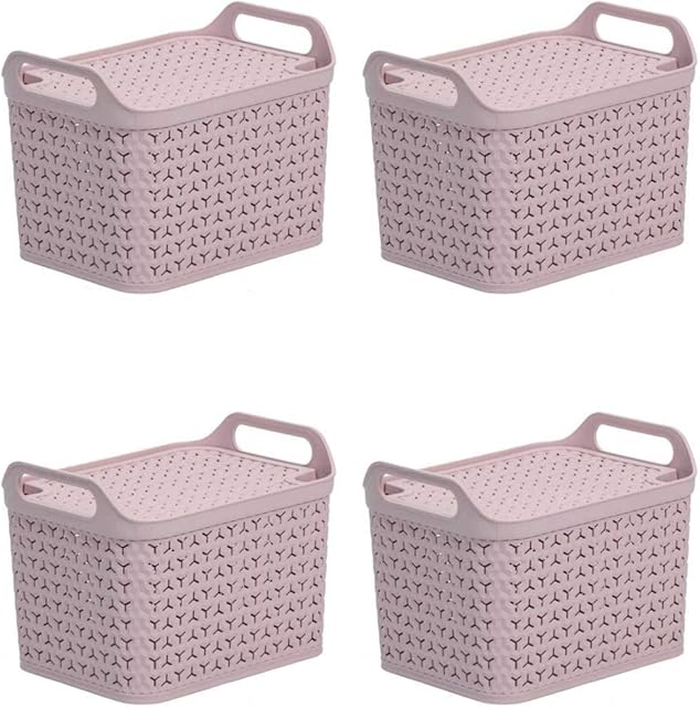 Urban Store Weave Baskets with Lids 14 Litre Home Multipurpose Storage Organiser- Blush Pink (4)