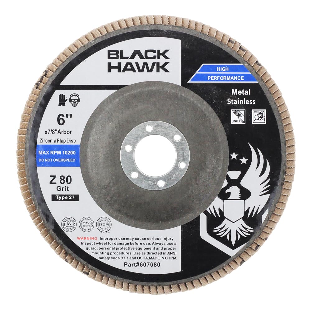 BHA Discos abrasivos de circonita de 6 pulgadas para desbarbar, mezclar, eliminar óxido, moler metal o lijar madera tipo 27, 6 x 7/8 pulgadas, paquete de 10 (grano 80)