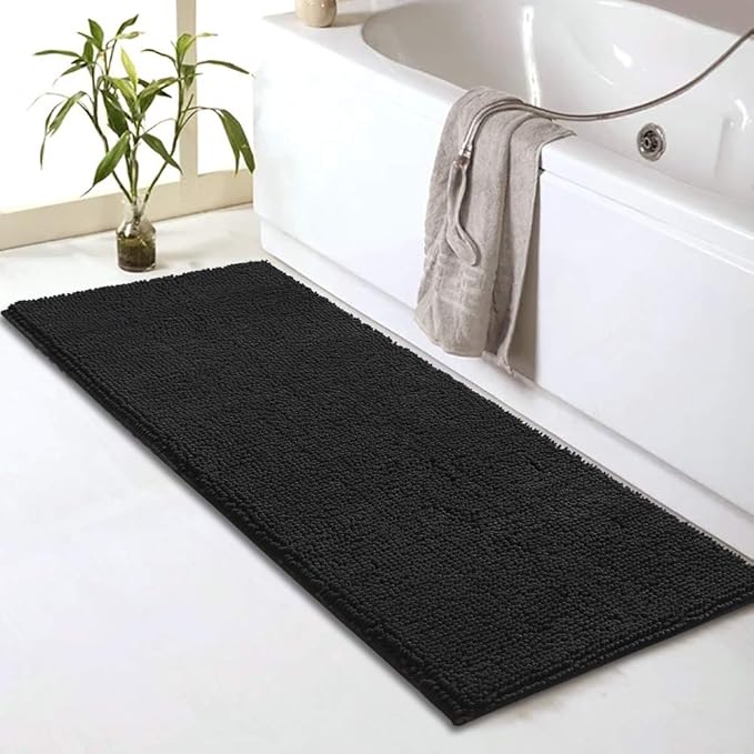 Bathroom Rug Mat Non Slip Black Bath Runner Rugs for Bathroom Tub and Sink Fluffy Soft, Ultra