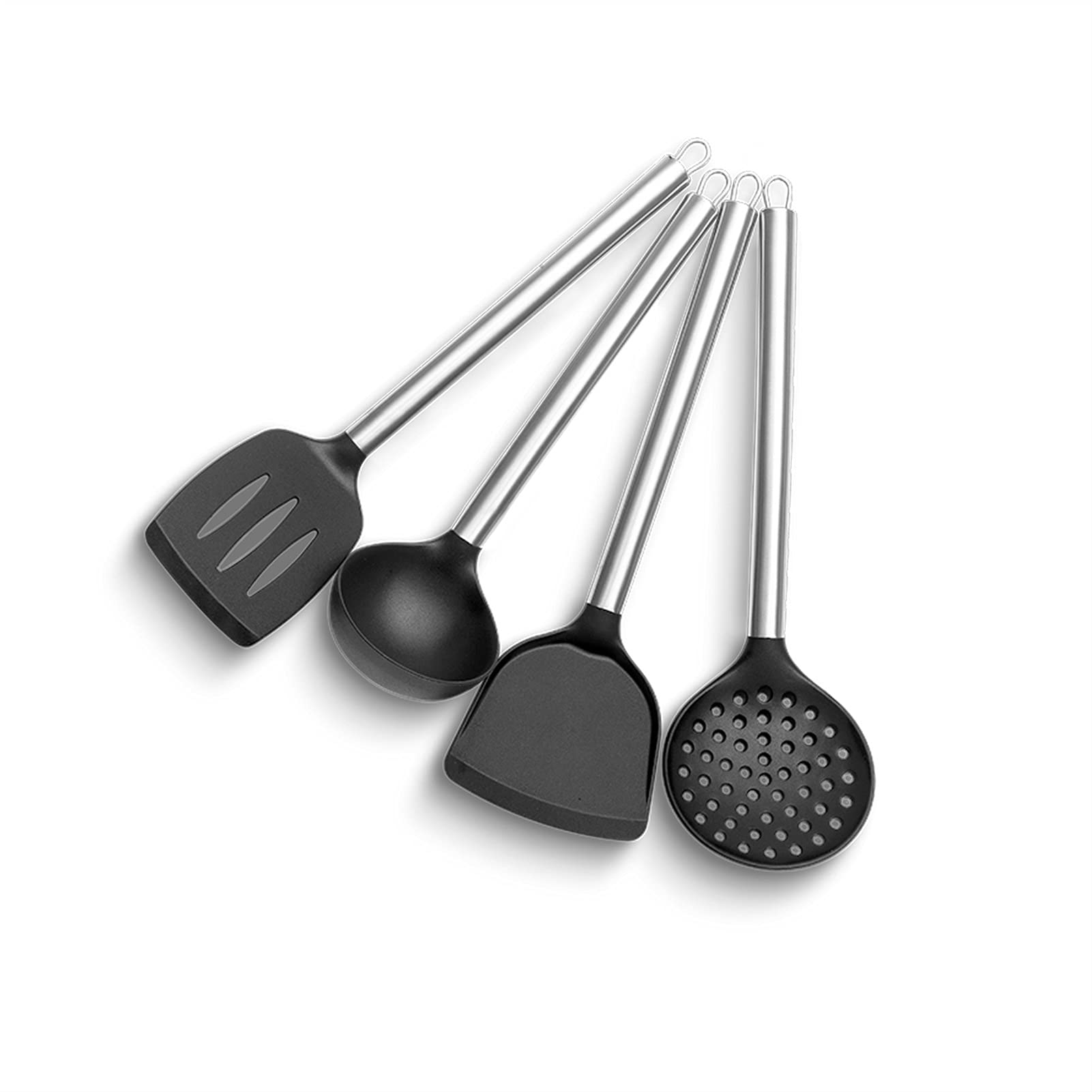 Raspador de Silicona 4 Piezas Espátula de Silicona de Acero Inoxidable Utensilios de Cocina Resistentes al Calor Utensilios de Cocina Ideales para Huevos y，