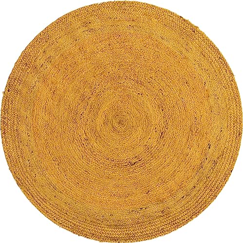 Image of Unique Loom Braided Jute Collection Area Rug - Dhaka (5' 1 inch Round, Yellow)