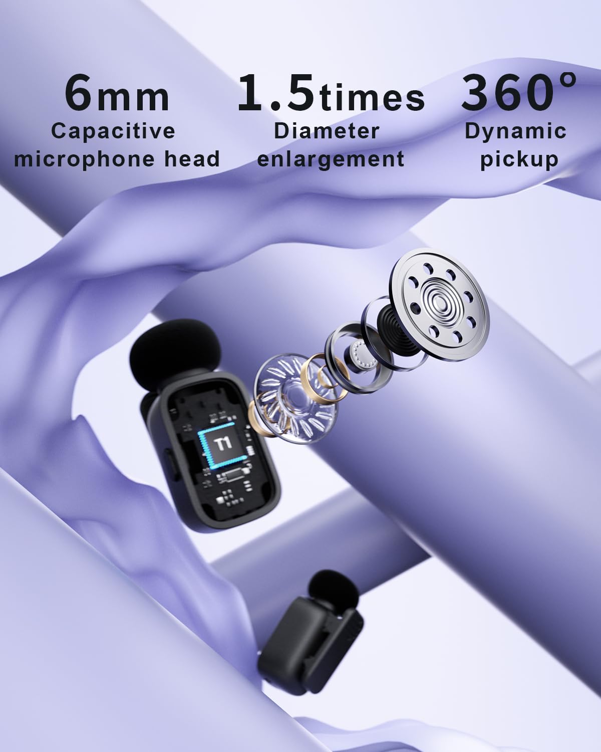 Microfono lavalier wireless per iPhone/fotocamera/laptop con custodia di ricarica, riduzione del rumore di terzo livello, durata della batteria 30H, microfono da bavero wireless per