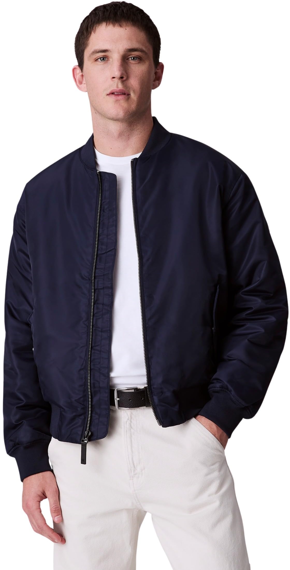Calvin Klein Men's Hero Denim Bomber Jacket with Zip, Blue (Dark Sapphire), XL