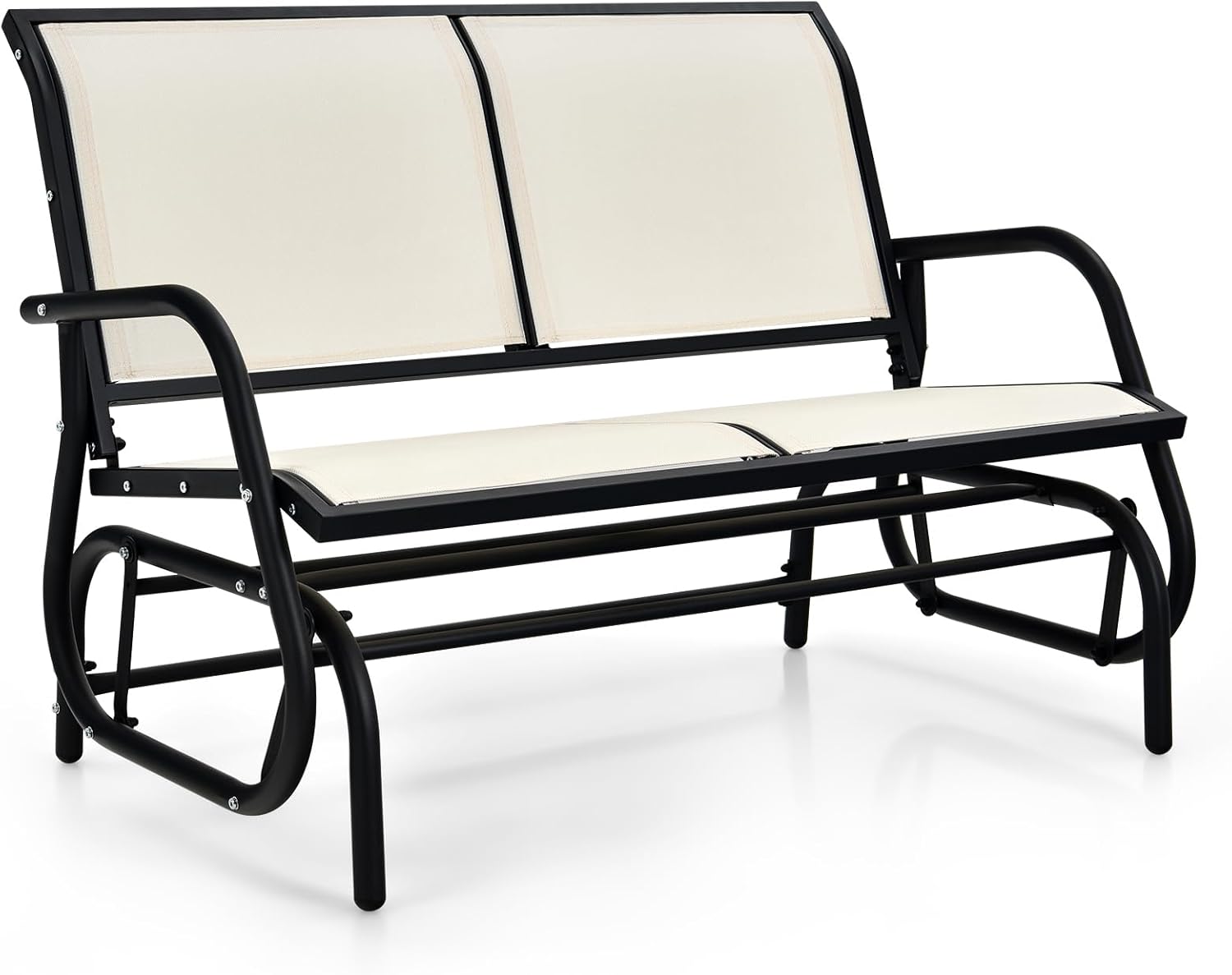 DORTALA 48'' Outdoor Patio Swing Glider Bench Chair, Cozy Patio Bench for 2 People, Steel Rocking Garden Loveseat with Spacious Space, Swing Lounge Glider Chair for Patio Backyard Poolside Lawn, Black