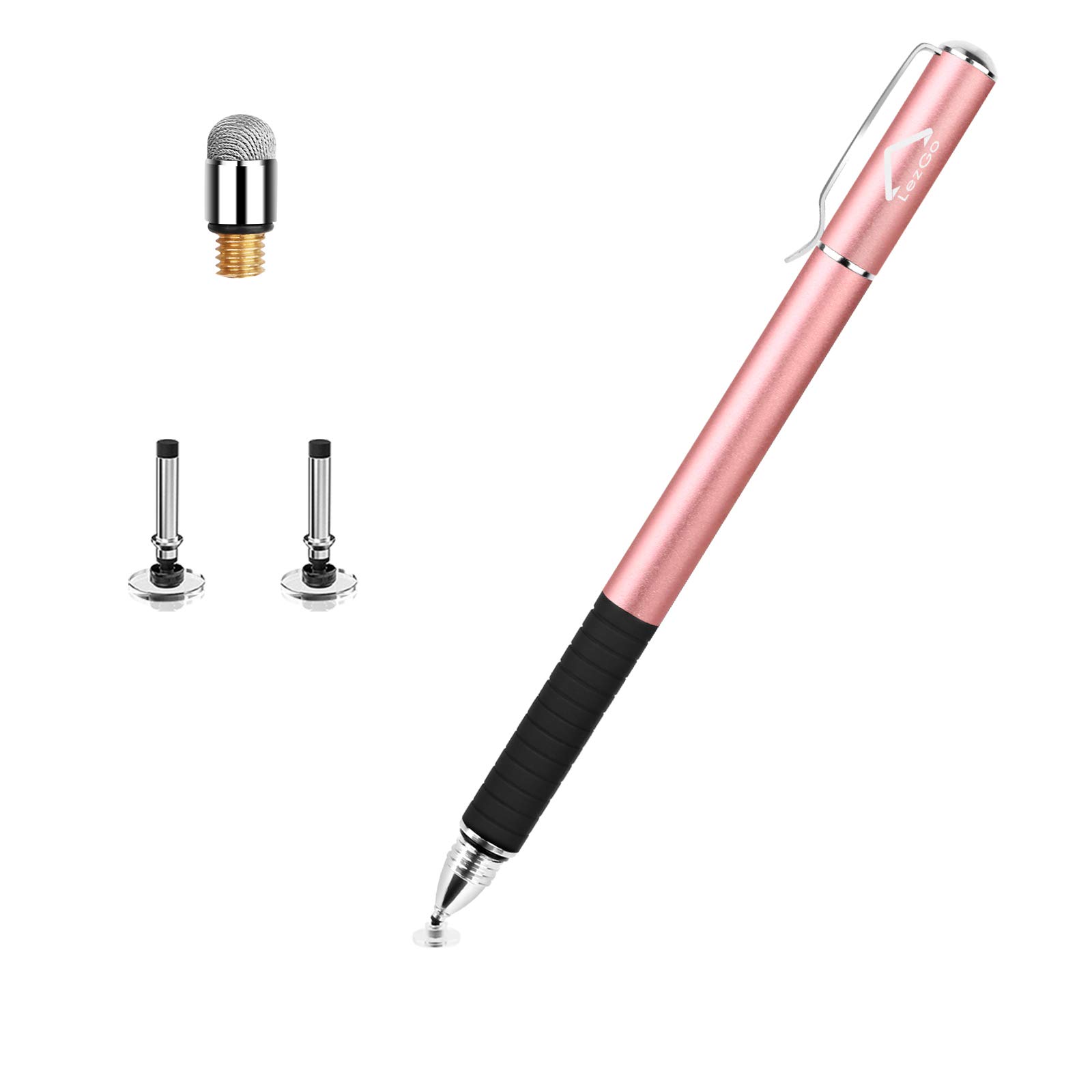 Stylus Pens for Touch Screens, LezGo 2-in-1 Universal Disc Stylus for iPad, iPhone and All Other Capacitive Cellphones, Tablets, Laptops Bundle with 3 Tips (Pink)
