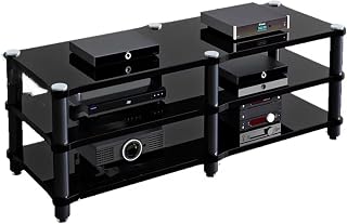 audio rack hifi regal Schwarzer HiFi-Stereoschrank, robuster, doppelt breiter AV-Medienständer – Anzeige von Entertainment-Stereoanlagen/Verstärkern/TV-Zubehör/DVD-Playern, Heimstereokomponenten, Eck-