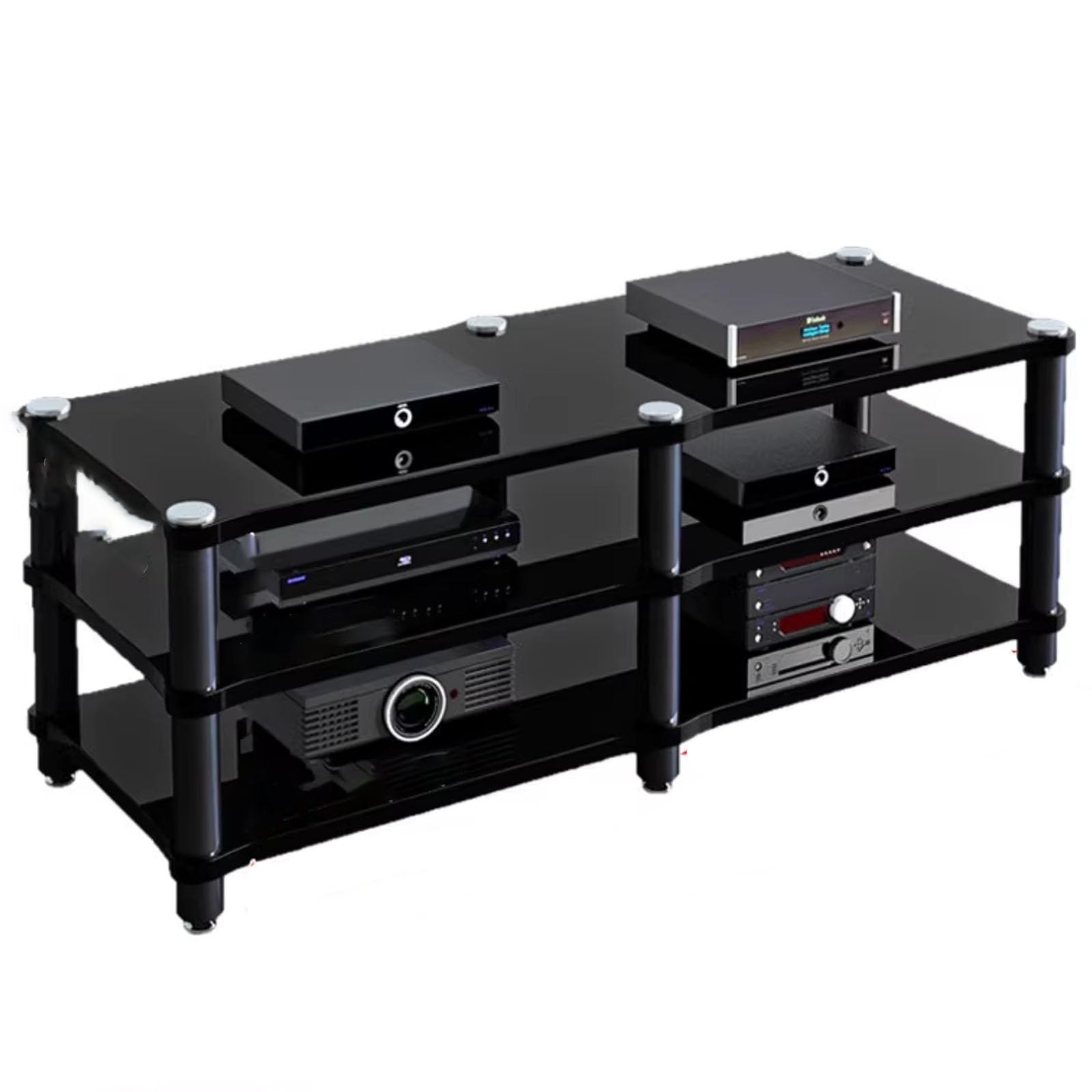 Szafka stereo podwójny szeroki stojak na nośniki AV |HEAVE ROZRYWKA - AKCESORIA Wyświetlacz |Idealny do stereo/wzmacniacza/odtwarzacza DVD/TV |Home Stereo Component Corner TV Stand (120x5 szeroki)