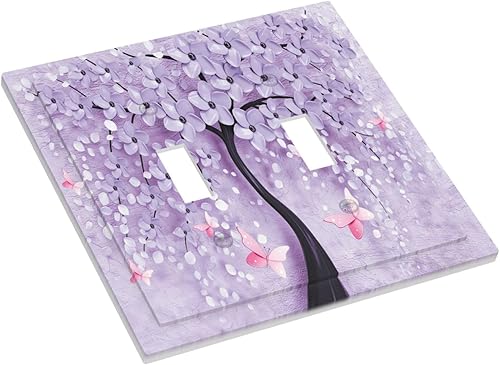 Miniatura 3 de Cubierta para interruptor de luz, placa de pared de árbol morado 3D, placa de pared de 2 cuadras, placa de interruptor de luz doble, cubiertas