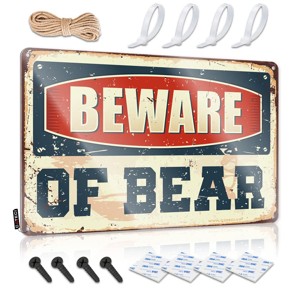 STWNVOITV Tinsign Decor Beware Of Bear Sign Beer Bar Metal Sign Tin Metal Bar Signs(20X30CM)