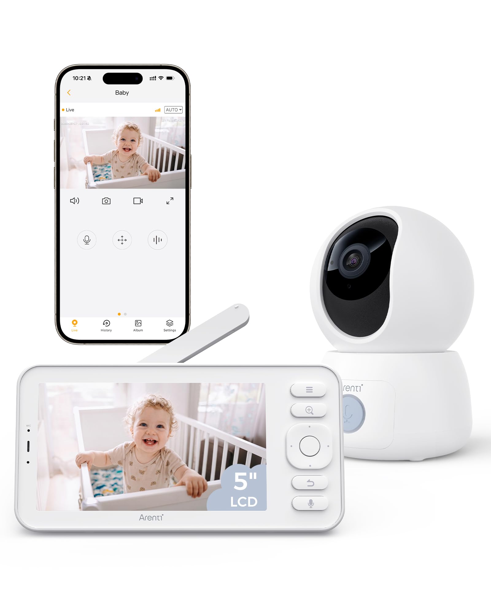 Arenti Baby Monitor C3 Kit — 3MP 5G WiFi 6 PTZ Camera w/ 5" Wireless