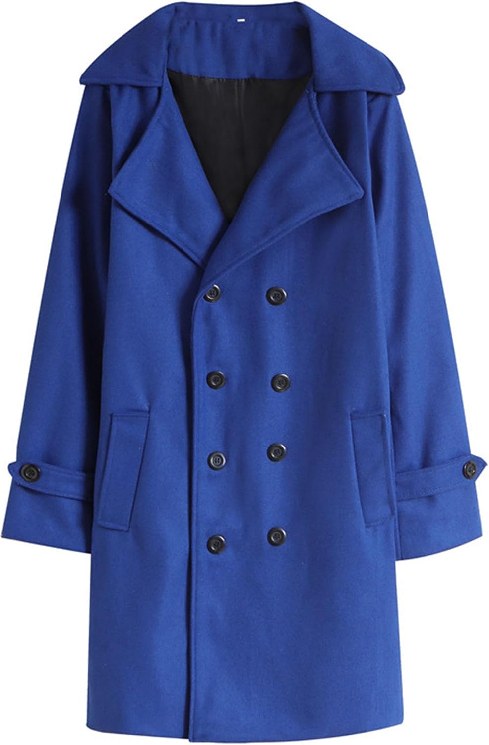 Men'S Notch Lapel Double Breasted Overcoat Casual Business Cotton Blend Peacoat Winter Long Trench Coat