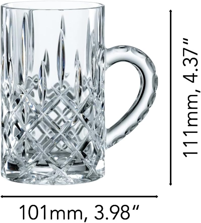 Nachtmann Noblesse 8.65 oz Crystal Glass Hot Beverage Mugs, Set of 2 – 4.3" Cut Crystal Lead-Free Drinkware with Handle – Coffee, Tea & Hot Chocolate Cups for Bar, Home & Tabletop Use