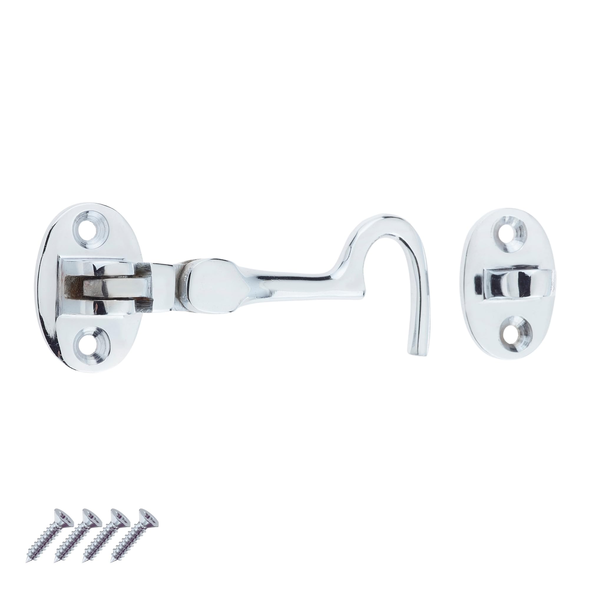 Keypak Chrome Cabin Hook (75mm 3 Inch)  Hinge Hook & Eye Shed Gate Latch Window LatchIncludes Screws from B&Q