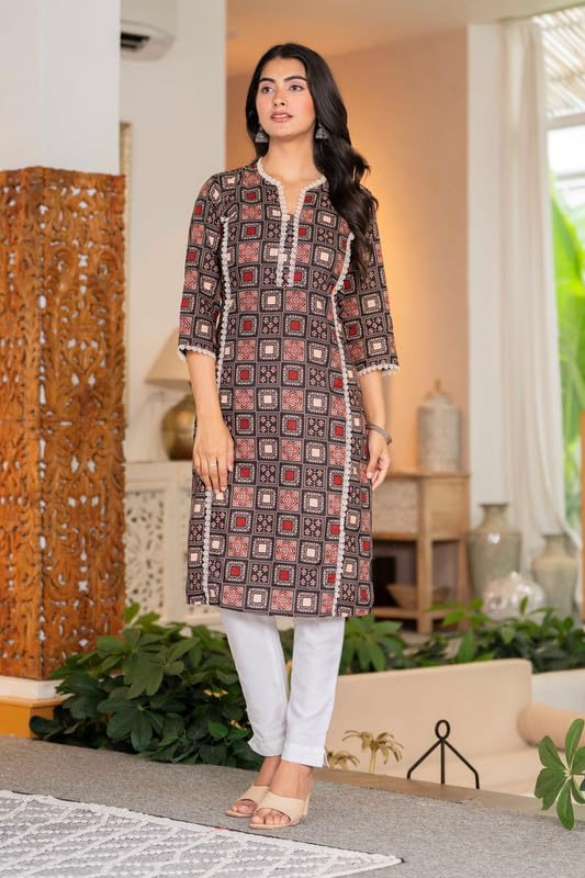 Image of Women's Pure Cotton Floral Printe Straight Single Kurti