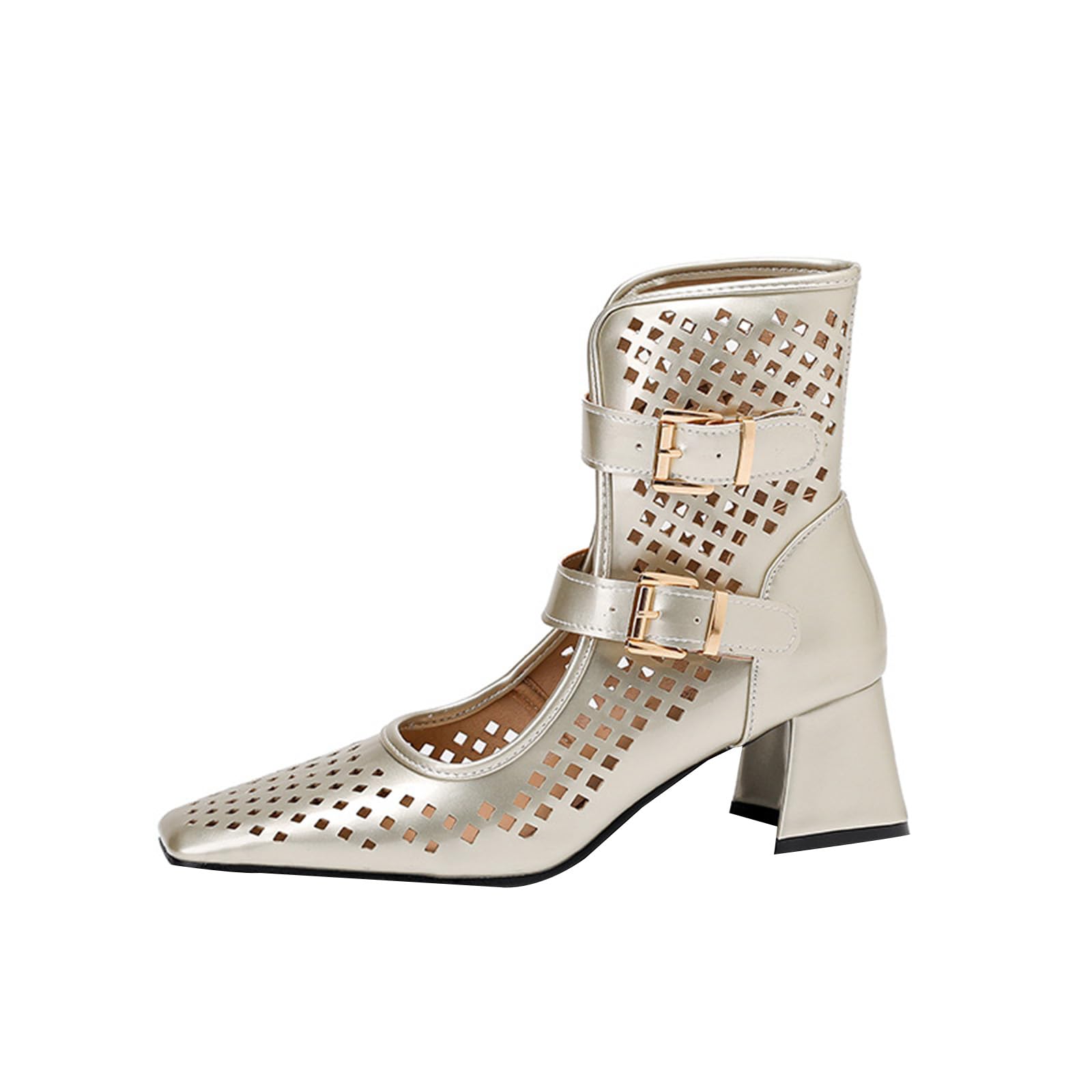 Genérico Mujer Zapatos de Tacón 6 CM Sexy Calados Punta cuadrada Tacón grueso Botines Elegantes para Fiestas y Bodas