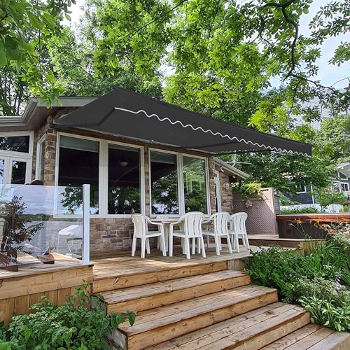ALEKO 13x10 ft Manual Retractable Patio Awning, UV-Protected Sunshade Canopy with Hand Crank and Durable Steel Frame for Deck, Porch, Backyard – Black Frame, Black