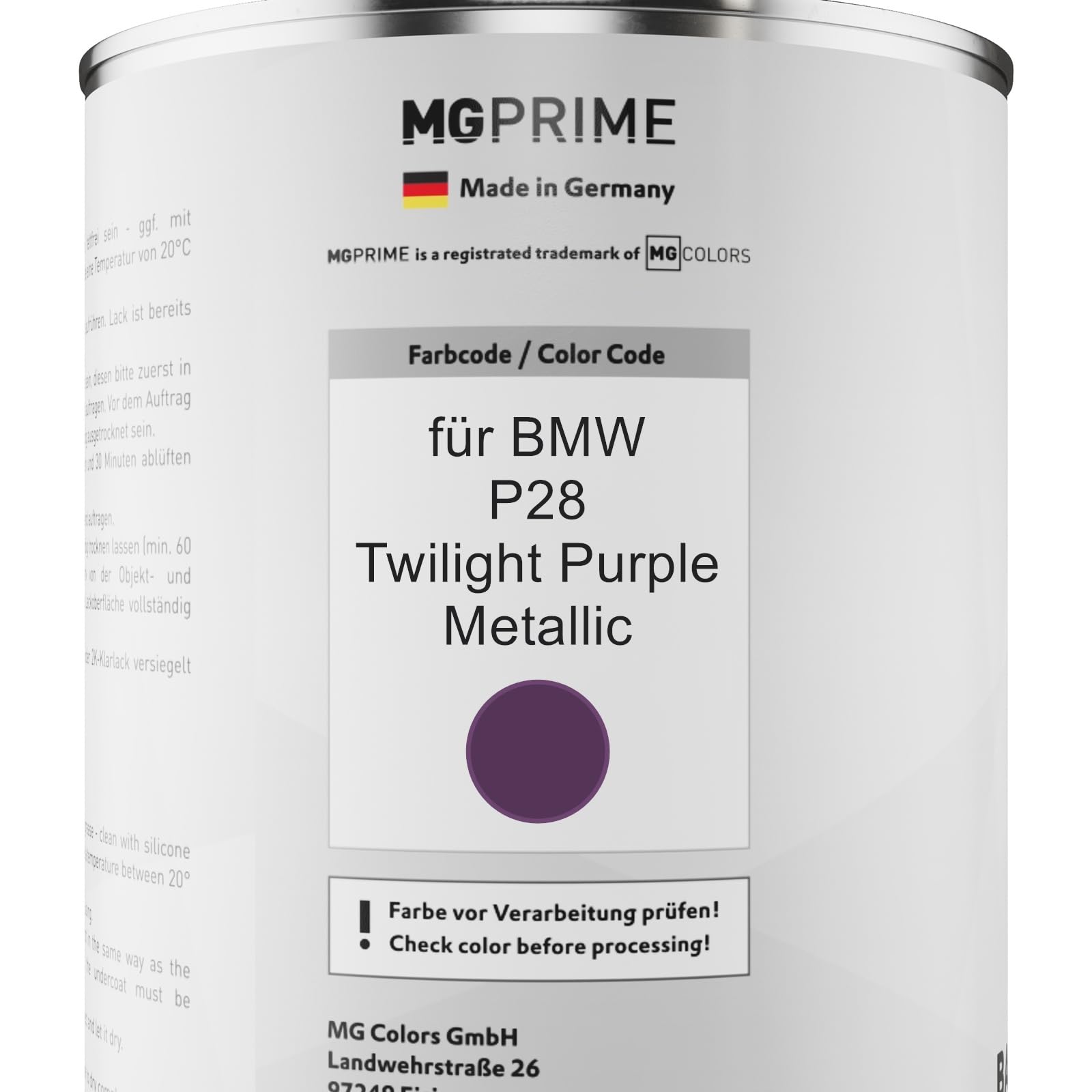 MG PRIME Vernice per auto Barattolo pronto all’uso per BMW P28 Twilight Purple Metallic Vernice di base 1,0 litri 1000ml